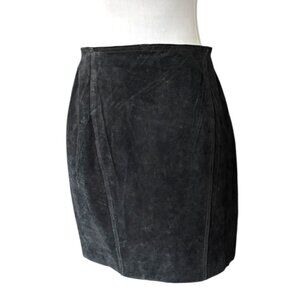 Vintage 80s Sarah Morgan black 100% Leather Suede high waist mini skirt sz 11/12